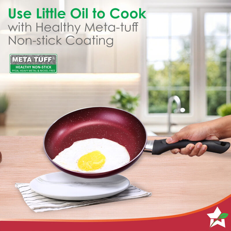 Bandhan Non-Stick Cookware 2 Pcs. Set | Dosa Tawa and Fry Pan | 100% PFOA Free Coating | Pure Grade Virgin Aluminium | Compatible with Multiple Cooktops | Red and Purple | 2 Year Warranty - Image 4