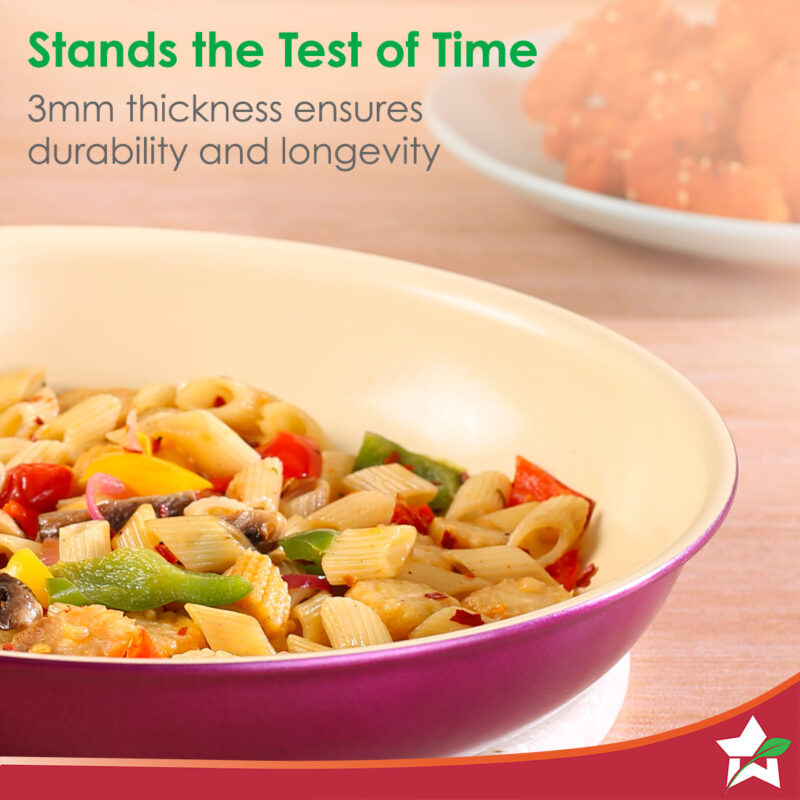 Bellagio Fry Pan | 20 cm | 1.1 L | Non-Stick Ceramic Coating | Non-Toxic | Pure Aluminium | PFAS and PFOA Free | 3mm Thickness | Two-Tone Soft-Touch Handle | Firm Grip | 2 Years Warranty - Image 4