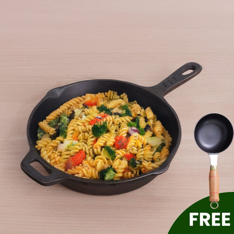 Super Smooth Cast Iron Frypan, Pre-seasoned, Nonstick, 100% Pure,Toxin-free, Free โน400 Tadka Pan, 25.4cm, 1.7L, 2.4kg