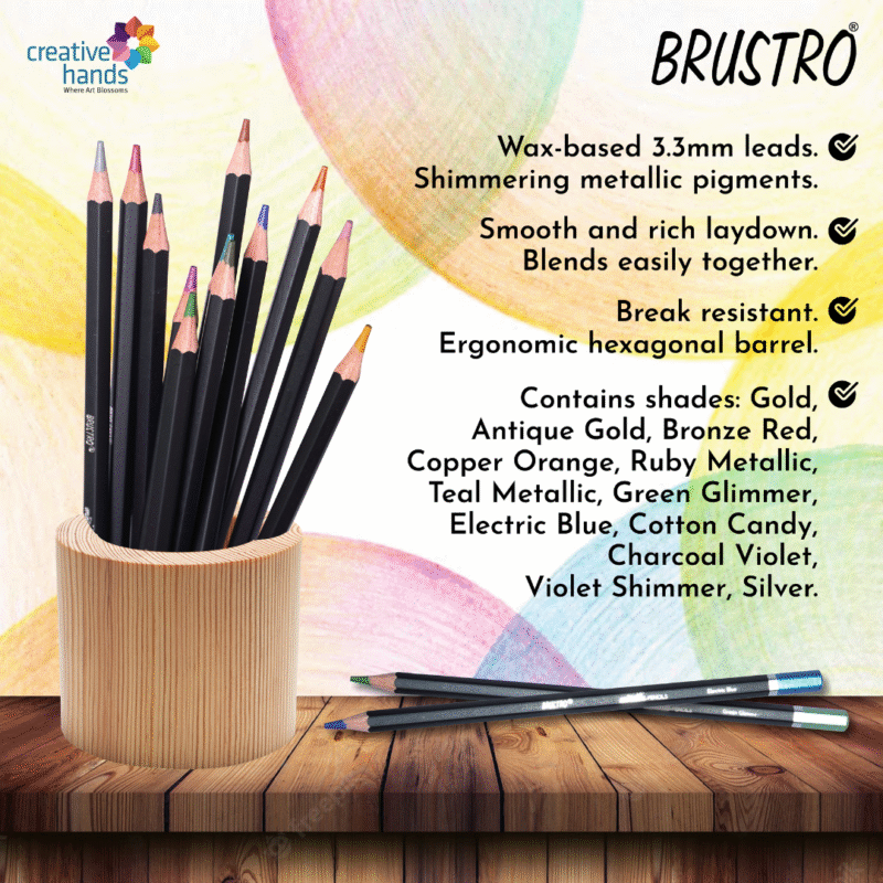 BRUSTRO Artist Metallic Colour Pencil Set of 12 - Image 2