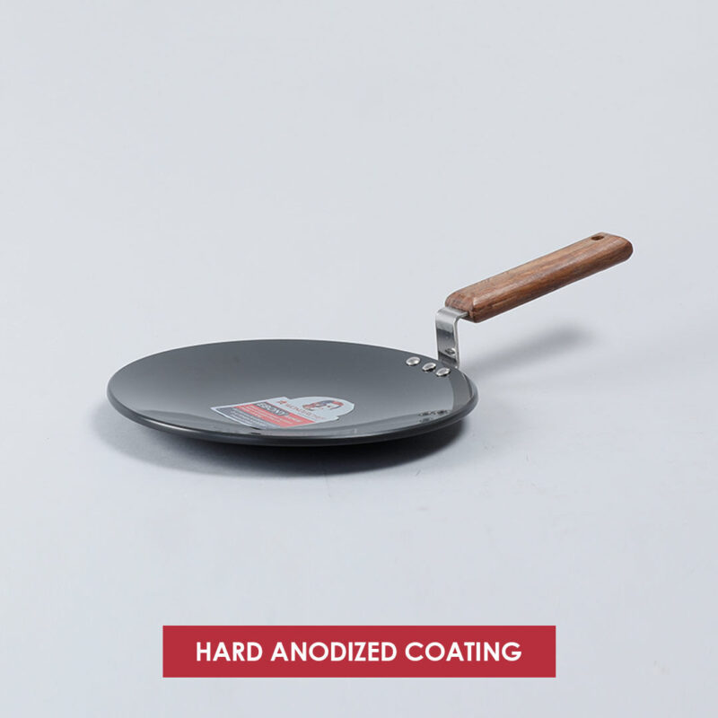 Ebony 25 cm Roti Tawa | Wooden Handle With Rivets | Hard Anodized Aluminium | Non Stick Tawa | 4.88 mm | 2 Years Warranty | Black - Image 8