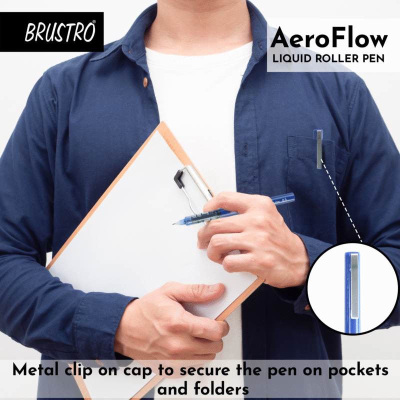 BRUSTRO AeroFlow Liquid Ink Rollerball Pens | Blue | 0.5mm, Micro Tip | Pack of 3| Ideal for Students, Professionals, Office, Exam use, Accurate Smooth Writing, Waterproof, Fade Resistant - Image 7