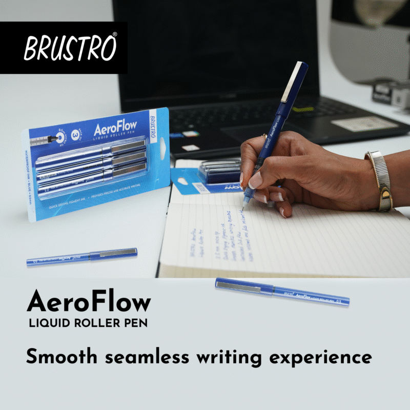 BRUSTRO AeroFlow Liquid Ink Rollerball Pens | Blue | 0.5mm, Micro Tip | Pack of 3| Ideal for Students, Professionals, Office, Exam use, Accurate Smooth Writing, Waterproof, Fade Resistant - Image 6