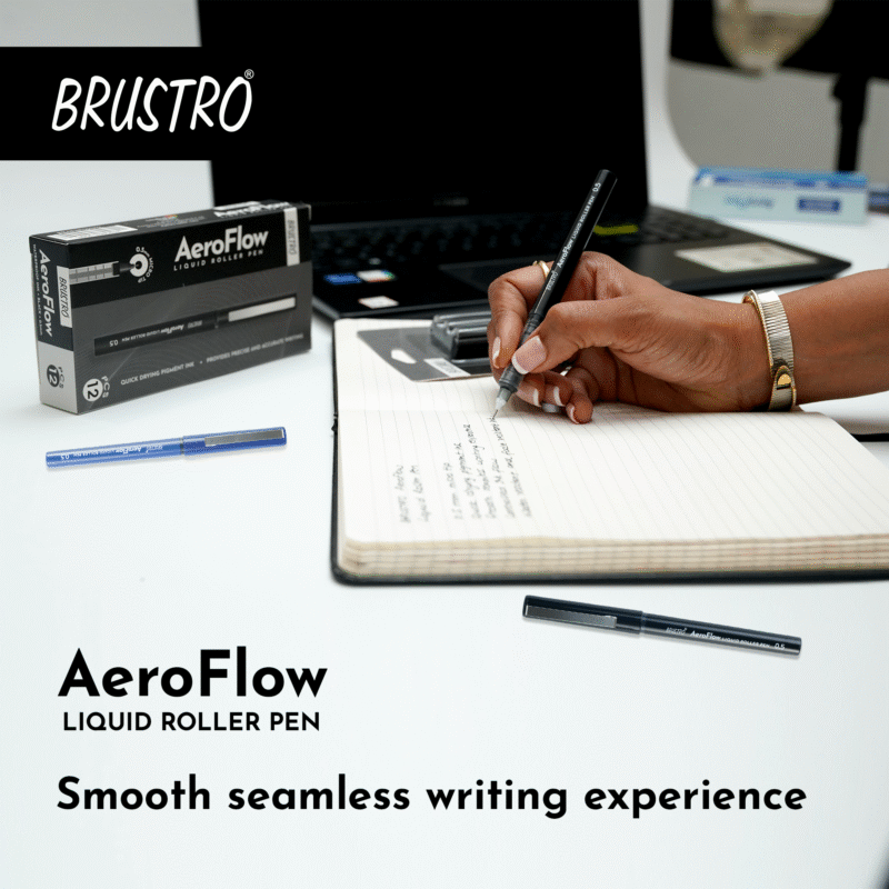 BRUSTRO AeroFlow Liquid Ink Rollerball Pens 0.5 Micro Tip Pack of 12 (Classic Black ink) - Image 4