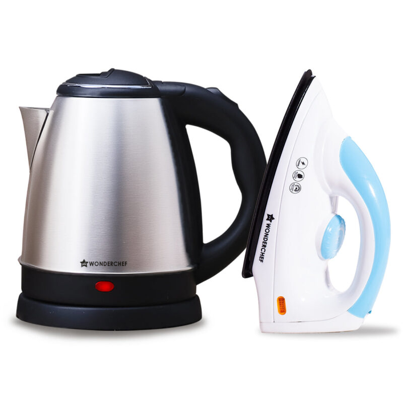 Crescent Kettle + Dry Iron Festive Gift Combo | 1.5L Kettle | Boil Water in 5-7 Mins | BPA-free Stainless Steel | 1000W Swift Dry Iron for Cotton, Linen, Nylon, Silk | Button Groove - Image 7