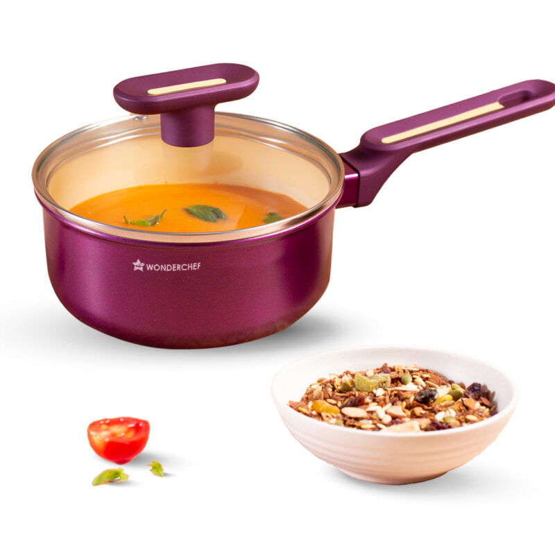 Bellagio Sauce Pan | 16 cm | 1.4 L | Non-Stick Ceramic Coating | Non-Toxic | Pure Aluminium | PFAS and PFOA Free | 3mm Thickness | Two-Tone Soft-Touch Handle and Knob | Firm Grip | 2 Years Warranty - Image 7