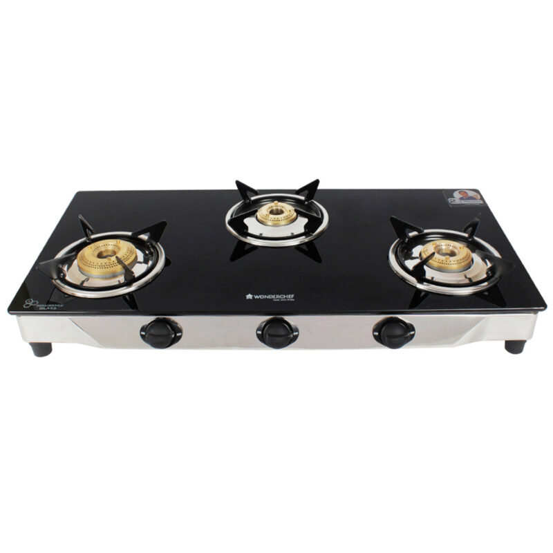 Energy 3 Burner Glass Cooktop, Black 8mm Toughened Glass with 1 Year Warranty, Soft Touch Knobs, Efficient Brass Burners, Stainless Steel Double Drip Tray - Image 5