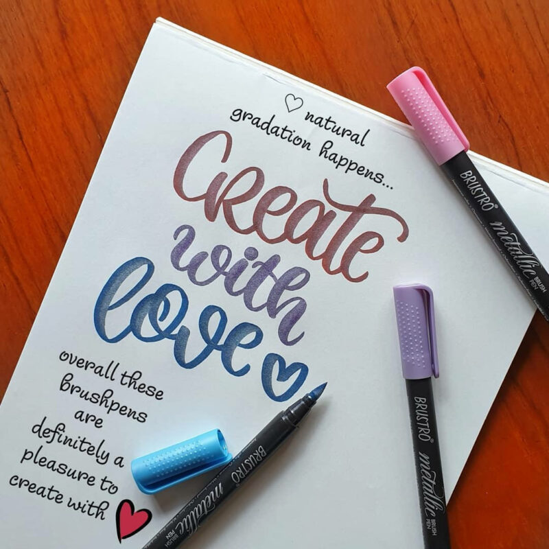 BRUSTRO Metallic Brush Pens - Soft Brush Tip Set of 10 Colors. with Colour Brush Pens Set of 12 (Pigment Based, Hard tip Brush Pen) Flexible tip for Calligraphy, Lettering and Drawing Techniques. - Image 4