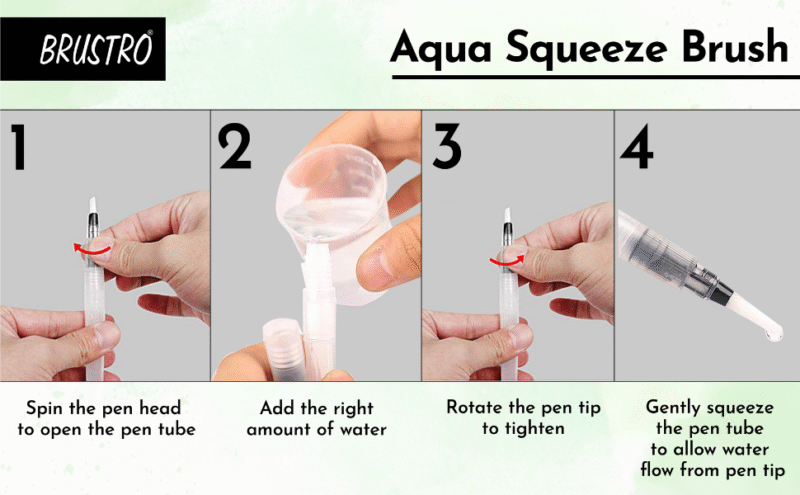 Brustro Aqua Squeeze Leak Proof Watercolour Brush Pen Flat, Small,Medium,Large (Assorted) - Pack of 3 - Image 2