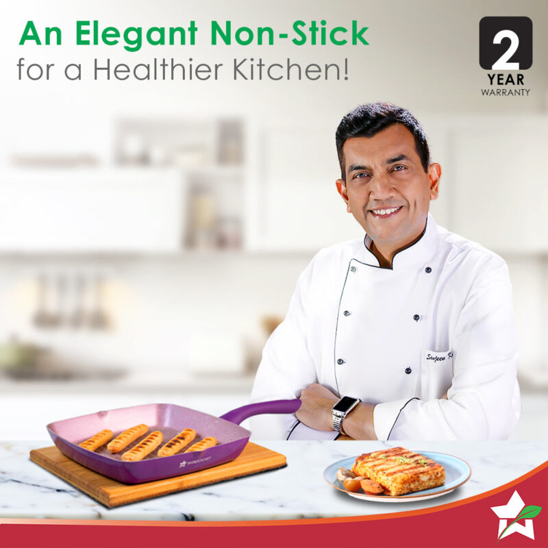 Royal Velvet 20cm Grill Pan | Soft-touch handles |Non β Toxic I Virgin Aluminium| 3 mm thick | 2 year warranty | Purple