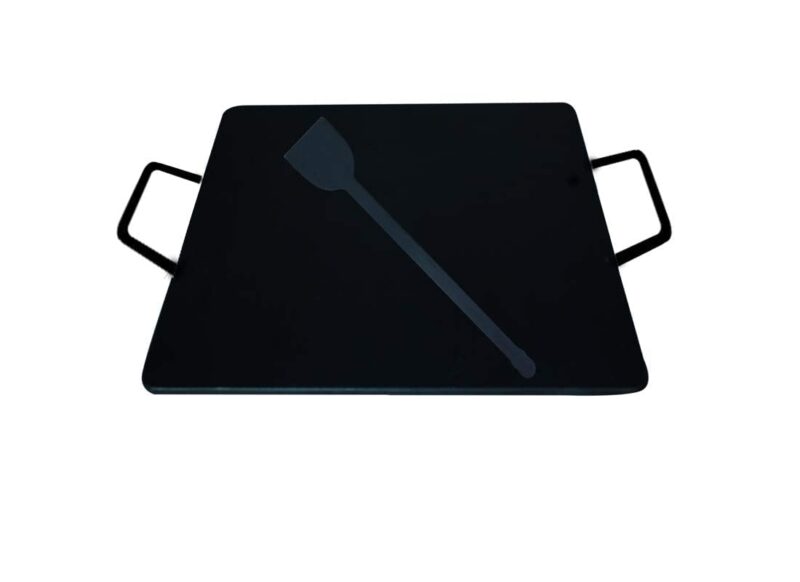 PRINA E-SHOP Iron Flat Square Design Tawa for Dosa/Roti/Chappati/Pathri with Double Handle/Gas & Induction-Friendly Dosa Kal (Black_12 inch)