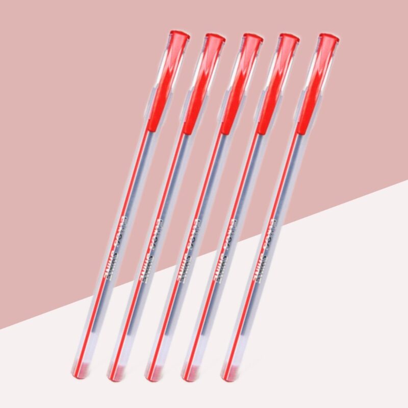 Elkos Shine Df Ball Pens – Red ( Pack of 5 )