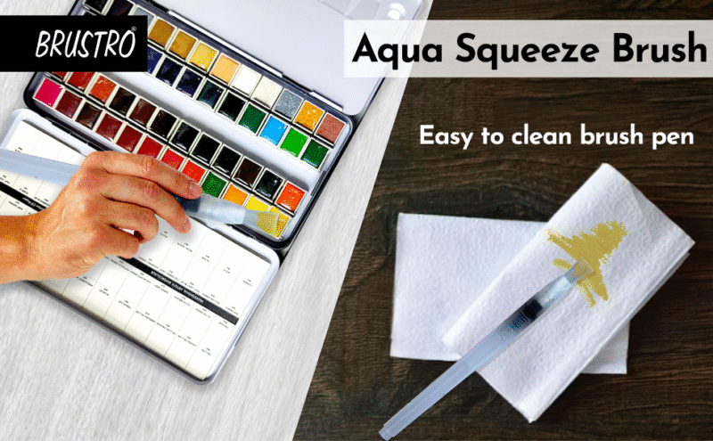 Brustro 3 Flat and Round Aqua Squeeze Leak Proof Watercolour Brush Pen with 9 Sheets Paper Cotton CP 300 GSM, 5x7-inch (Assorted) - Set of 6 - Image 2