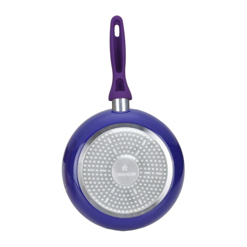 Blueberry Aluminium Non-Stick Cookware Set of 4 | Kadhai with Glass Lid 24cm, Fry Pan 24cm & Dosa Tawa 25cm | Induction Friendly Cookware | Soft Touch Handle | Pure Grade Aluminium | PFOA Free | 2 Year Warranty | Blue - Image 4