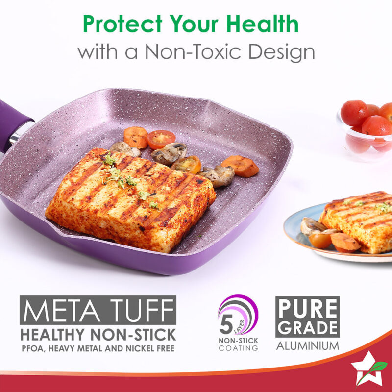 Wonderchef Renewed Royal Velvet 24cm Grill Pan | Soft-touch handles |Non-Toxic I Virgin Grade Aluminium| 3mm Thick - Image 2