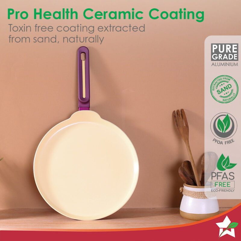 Bellagio Dosa Tawa | 28 cm | Non-Stick Ceramic Coating | Non-Toxic | Pure Aluminium | PFAS and PFOA Free | 3mm Thickness | Two-Tone Soft-Touch Handle | Firm Grip | 2 Years Warranty - Image 2