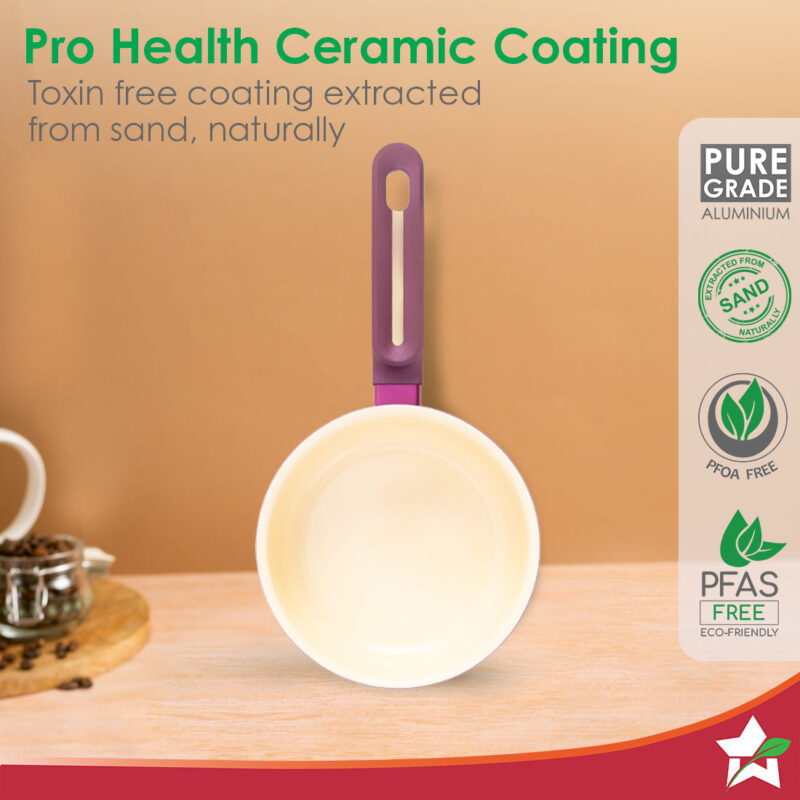 Bellagio Sauce Pan | 16 cm | 1.4 L | Non-Stick Ceramic Coating | Non-Toxic | Pure Aluminium | PFAS and PFOA Free | 3mm Thickness | Two-Tone Soft-Touch Handle and Knob | Firm Grip | 2 Years Warranty - Image 2