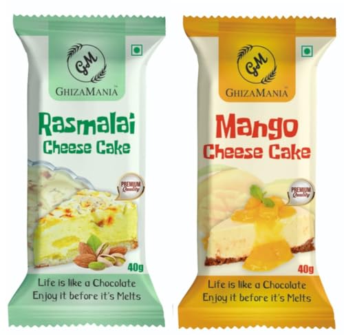 Ghizamani Special Pack - 1 Mango Cheese Cake Chocolate Bar. 1 Rasmalai Cheese Cake Chocolate bar | 40g | Pack Of 2 | White Chocolate Bar | Snacking And Gifting |