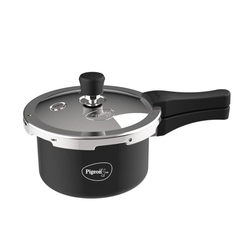 Pigeon Aluminium Hard Anodised Pressure Cooker Outer Lid with Induction Base (Black, 2 L)