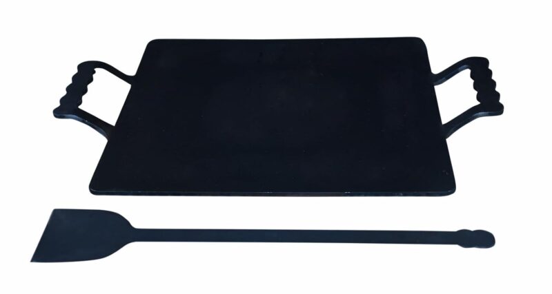 EZAHK Iron Dosa/Roti Tawa, Kitchenware Square Type Black Tawa, Machine Cutting with Double Handle Rectangular (12 in) - Design 1