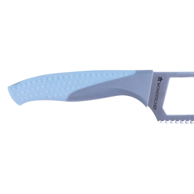 Easy Slice Stainless Steel Knife 20.3 CM, Razor Sharp Double-Edged Blade, Hollow Blade Design, Full-Tang Construction, Plastic Guard for Protection, 5 Years Warranty, Blue - Image 5