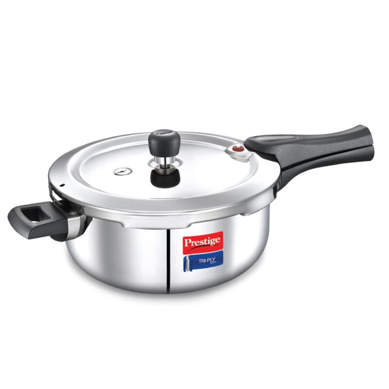 Prestige Svachh Triply Outer Lid Pressure Cooker with Unique Deep Lid, 3.5 Litre, Silver, Stainless Steel, Aluminium, 3.5 Liter