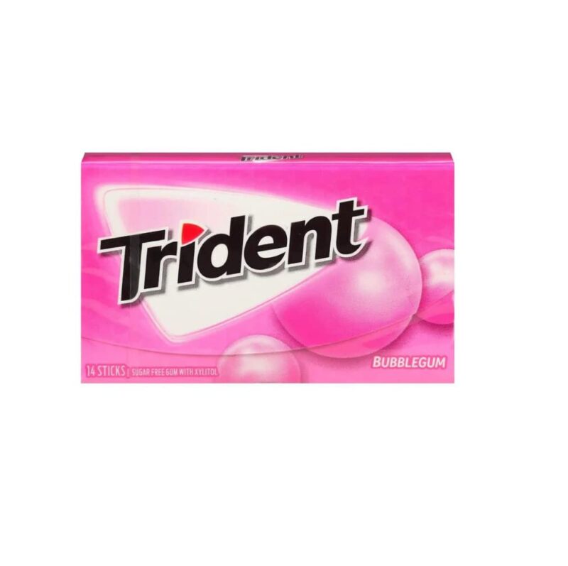 Trident Sugar Free Chewing Gum Bubblegum Flavor 14 Sticks, 26 G