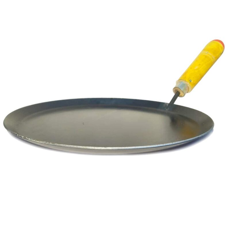 Madurai ARTISANS Club - Pure Iron DOSA/ROTI - KALLU/TAWA -with Wooden Handle (Black Color) (Flat TAWA - Wooden Handle)