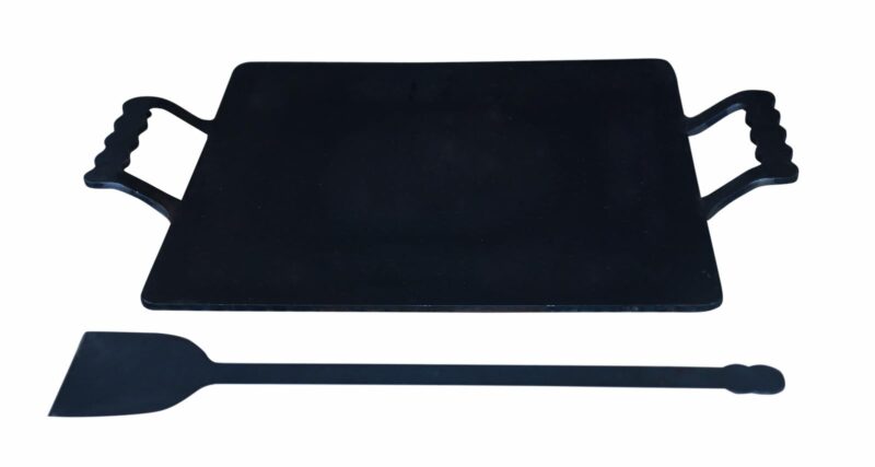 EZAHK Iron Dosa/Roti Tawa, Kitchenware Square Type Black Tawa, Machine Cutting with Double Handle Rectangular (12 in)