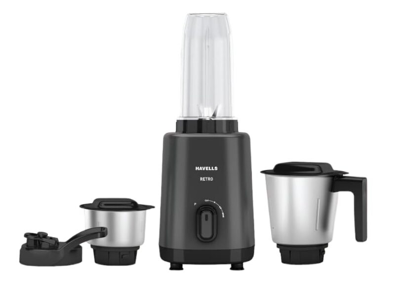 Havells Retro Nutri-Xl 500 Watts 3 Jar Mixer Grinder|21000Rpm| RoHS Complaint | 600Ml Nutri Jar with Sipper Lid | 1L Dry/Wet Grinding Jar |2Yr Product & 5Yr Motor Manufacturer Warranty (Black)
