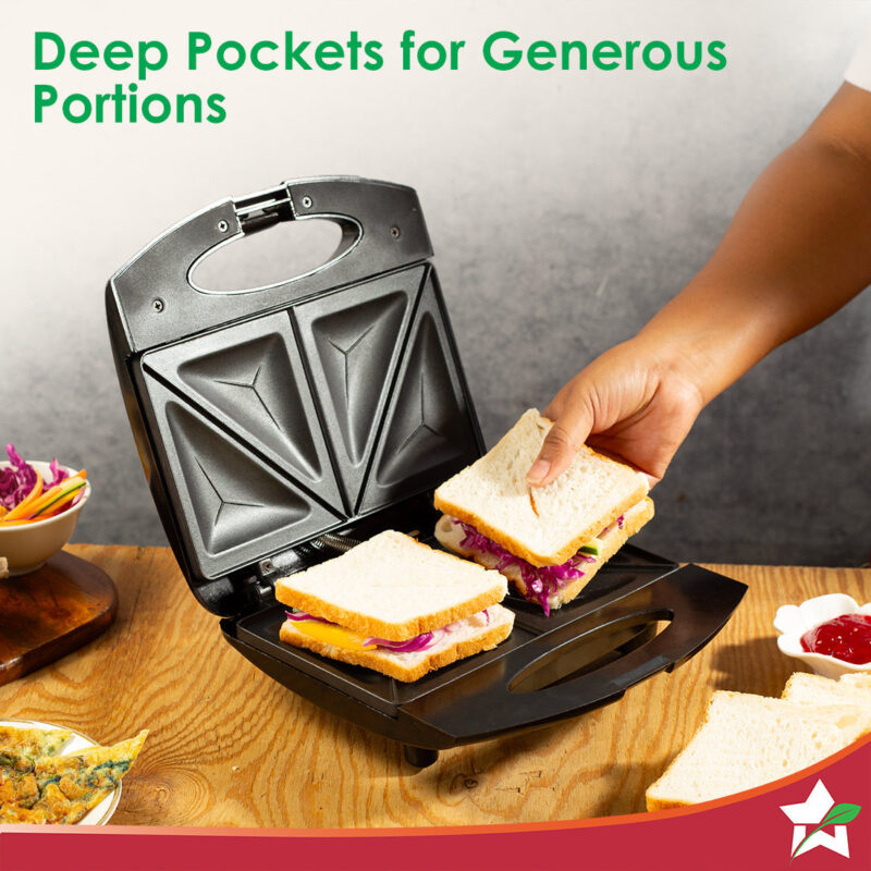 Acura Plus Sandwich Maker | 750W | Non-stick Aluminium Grill Plates | For Crispy Toast Sandwiches | Cool-touch Body with LED Indicator Lights | Easy to Clean | 2-year Warranty | Black - Image 3