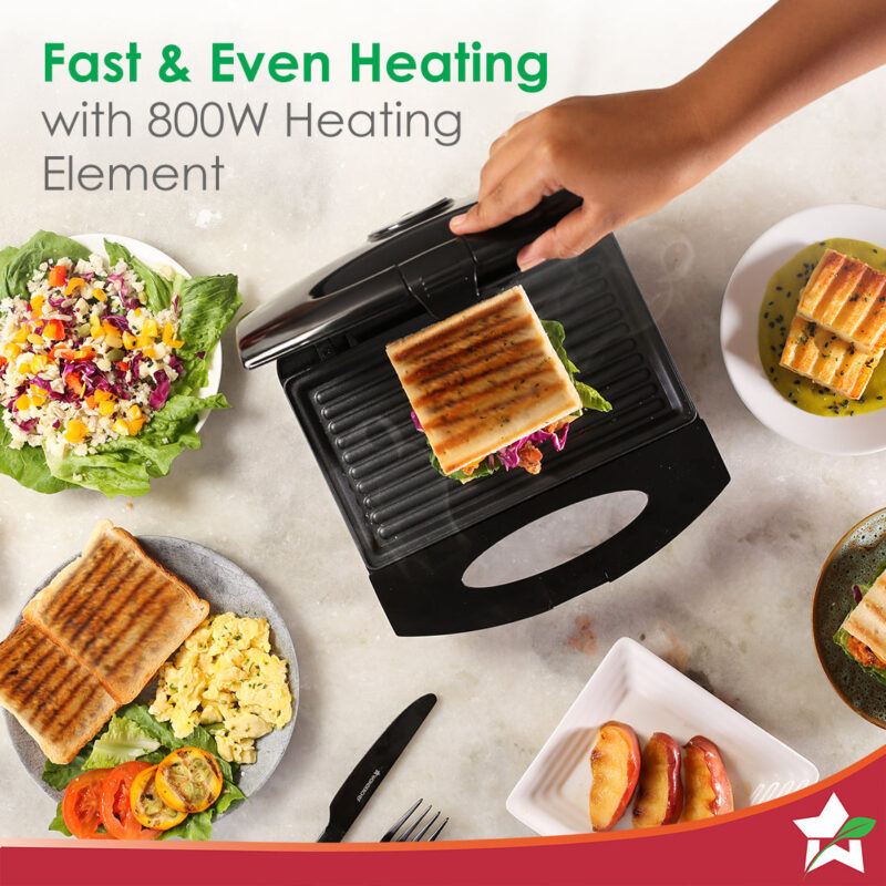 Acura Plus Sandwich Griller | 750W | Non-stick Aluminium Grill Plates | For Crispy Grill Sandwiches | Cool-touch Body with LED Indicator Lights | Easy to Clean | 2-year Warranty | Black - Image 3