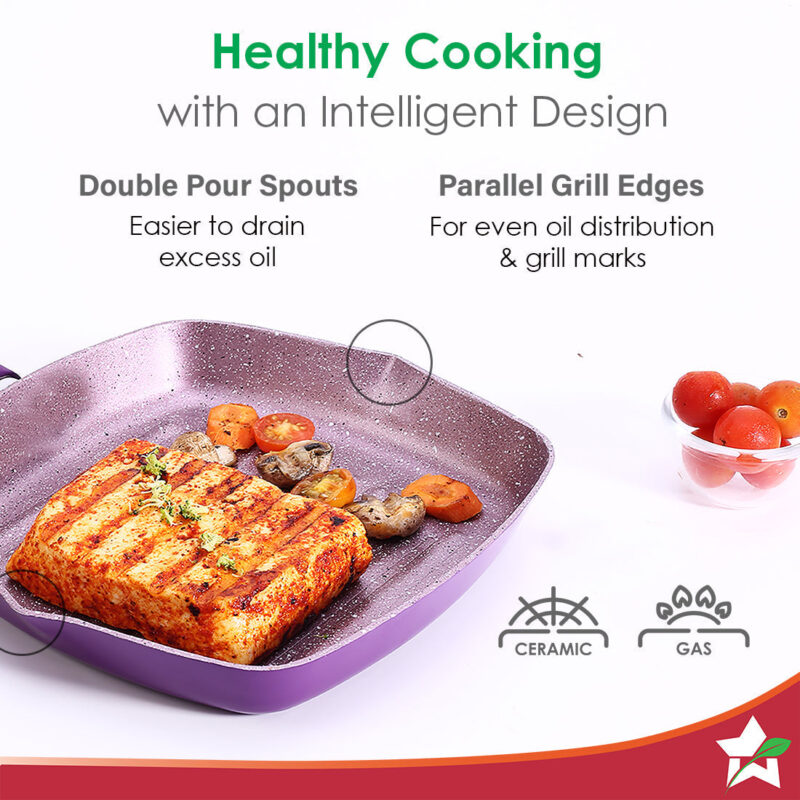 Wonderchef Renewed Royal Velvet 24cm Grill Pan | Soft-touch handles |Non-Toxic I Virgin Grade Aluminium| 3mm Thick - Image 3