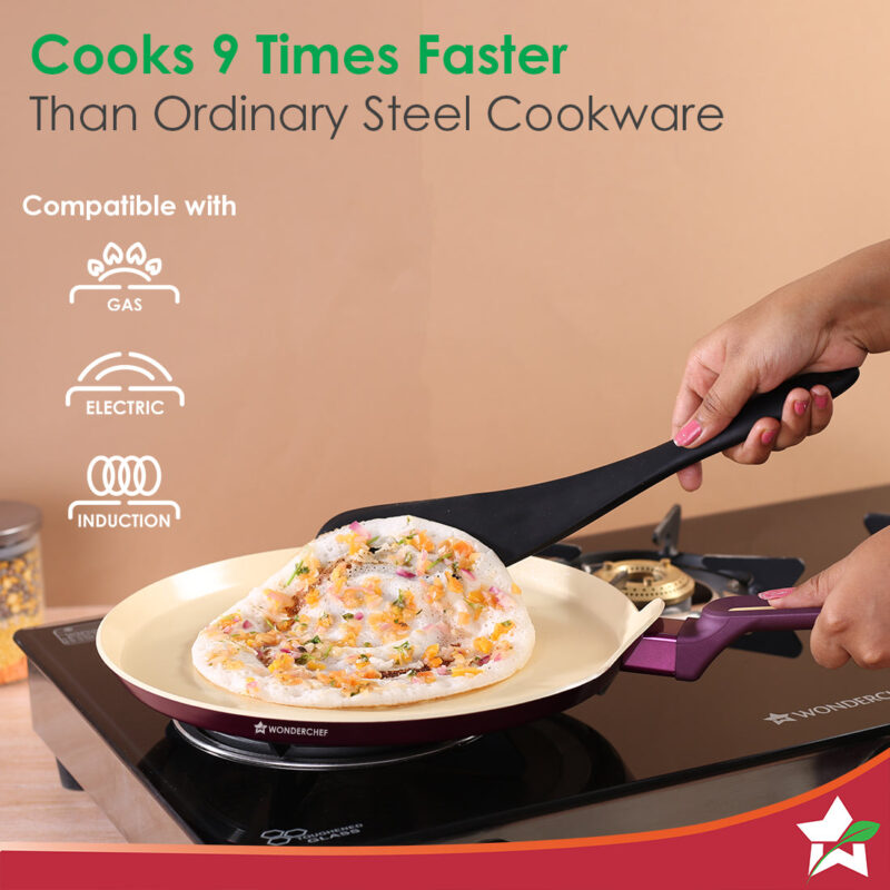 Bellagio Dosa Tawa | 28 cm | Non-Stick Ceramic Coating | Non-Toxic | Pure Aluminium | PFAS and PFOA Free | 3mm Thickness | Two-Tone Soft-Touch Handle | Firm Grip | 2 Years Warranty - Image 3