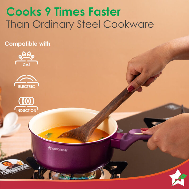 Bellagio Sauce Pan | 16 cm | 1.4 L | Non-Stick Ceramic Coating | Non-Toxic | Pure Aluminium | PFAS and PFOA Free | 3mm Thickness | Two-Tone Soft-Touch Handle and Knob | Firm Grip | 2 Years Warranty - Image 3