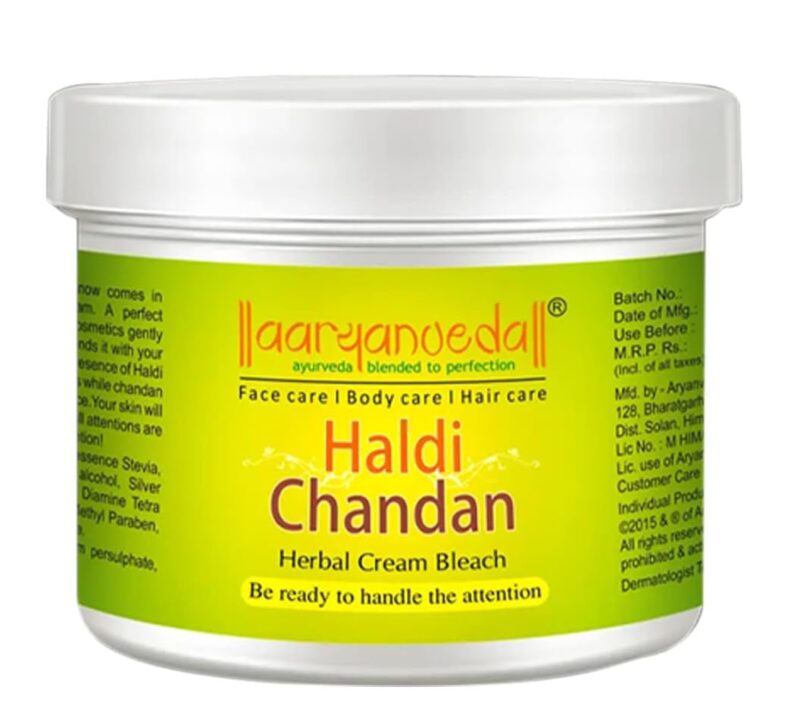 Aryanveda Haldi Chandan Herbal Bleach Cream, Infused with Haldi, Chandan, Aloe Vera, For Radiant Skin, Natural Glowing & Tan Removal, Skin Brightening, Suitable For All Skin Types - Beautiful Skin for Men and Women - 43 gm Pack of 4