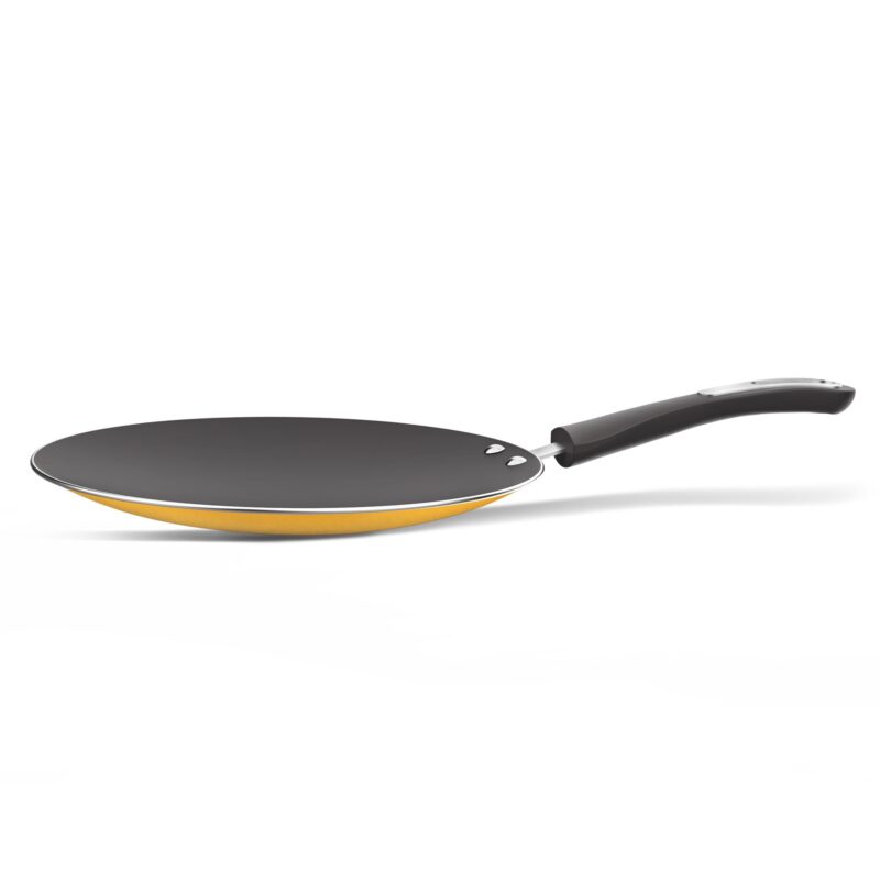 ‎Preethi Dura Collection Non Stick Concave Tawa, 28 cm, Gas & Induction Compatible, 5 Star Non Stick Effect, Turmeric Yellow