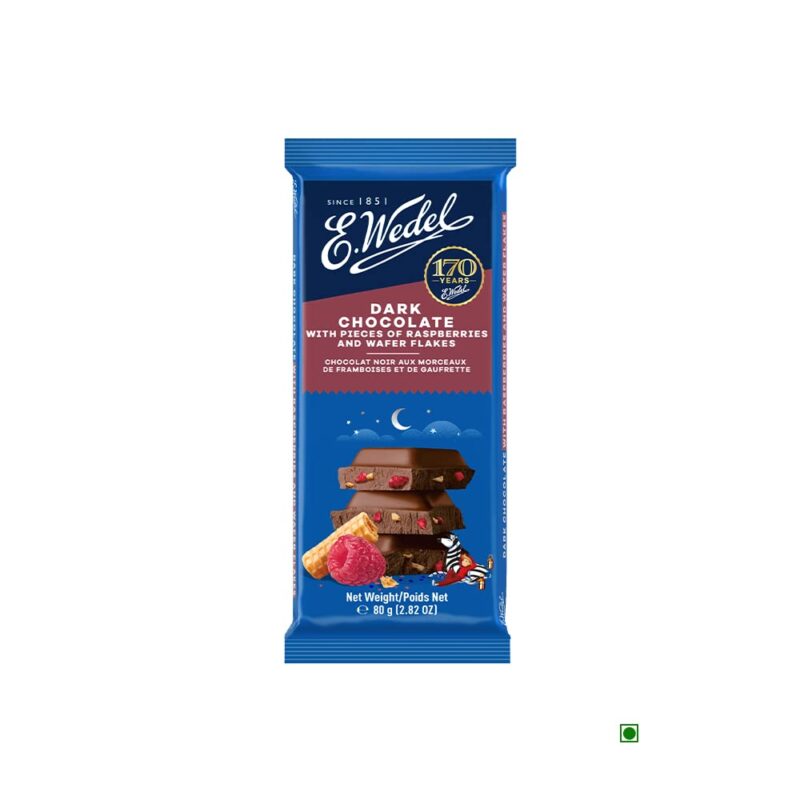 5x Wedel Dark Choc With Raspberry & Wafers Bar 80G each - Pack of 5