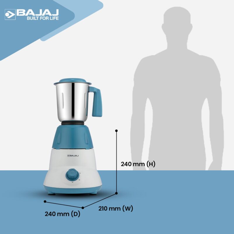 Bajaj Rex Dlx Mixer Grinder 750 Watts Mixie For Kitchen With Nutri-Pro Feature|4 Stainless Steel Mixer Jars|Multifunctional Blade Dry & Wet Grinding Overload Protector|1-Yr Warranty|White/Blue - Image 2