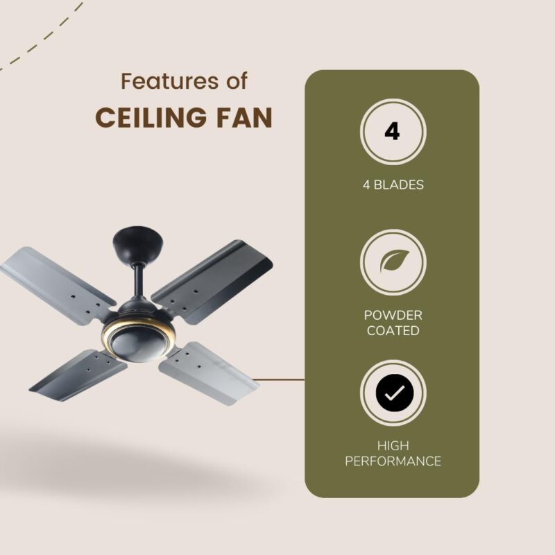 ELMONT SPEEDO 600 mm / 24 Inch High Speed 4 Blade Ceiling Fan Suitable for Balcony/Small Room Kitchen/Veranda/TOILET, brown - Image 4