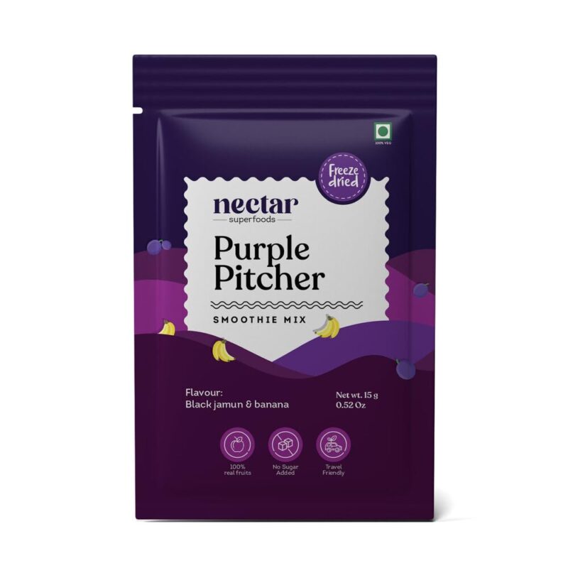 Nectar Superfoods PURPLE PITCHER Smoothie Powder - Added 100% Natural Fruit, Black Jamun, Banana Original Fruit Test, Healthy Ingredients for Nutritious Smoothies, Vegan and Convenient - (15gm Sachet Pack)