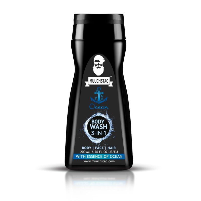 Muuchstac Ocean 3-in-1 Body Wash for Men | Clear Skin, Controls Sweat, Fights Body Acne & Bad Odour, Shower Gel for Long-Lasting Fresh | 200 ml
