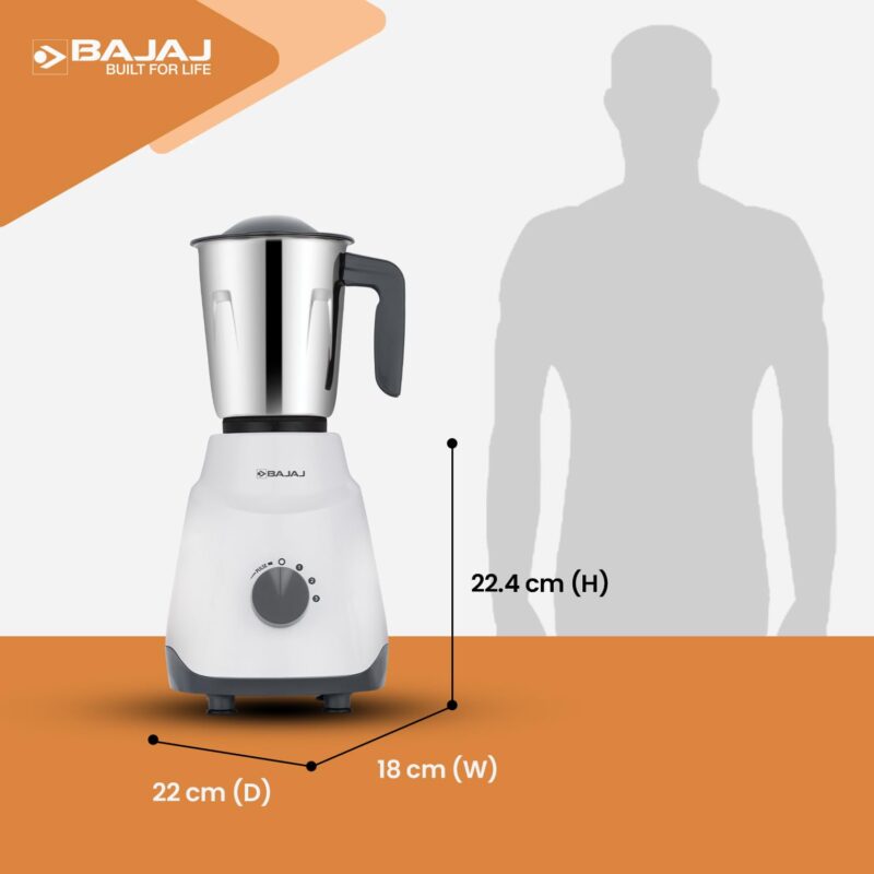 Bajaj Ninja Series Contempo Mixer Grinder 500W|3 Stainless Steel Mixer Jar|DuraCut® Blades by Bajaj|Mixie For Kitchen with 2-in-1 function blade| Pulse Mode| 2-Yr Warranty by Bajaj| Grey - Image 4