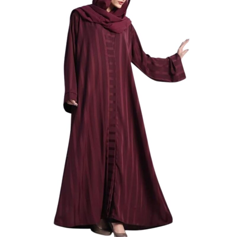Musheco Latest Abaya In Premium Zoom Pro Fabric| Front Open with Wide Sleeves and Black Stole Hijab| Stylish Burqa for Women and Girls (COP-074-Maroon) (LARGE)