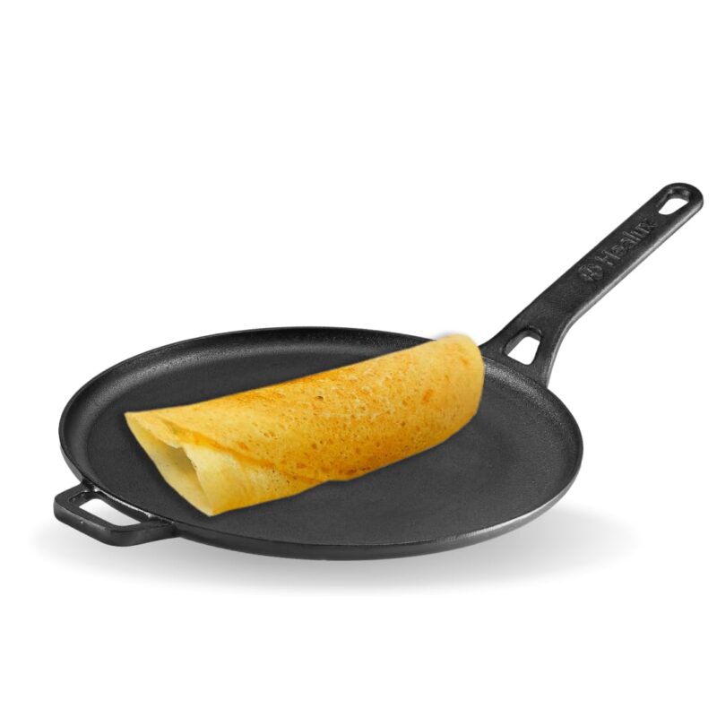 Healux 28cm Pre-Seasoned Cast Iron Dosa Tawa/Uttapam/Roti/Chapati/Obattu/Paratha Tawa | Toxin Free | Naturally Non Stick | Gas Base