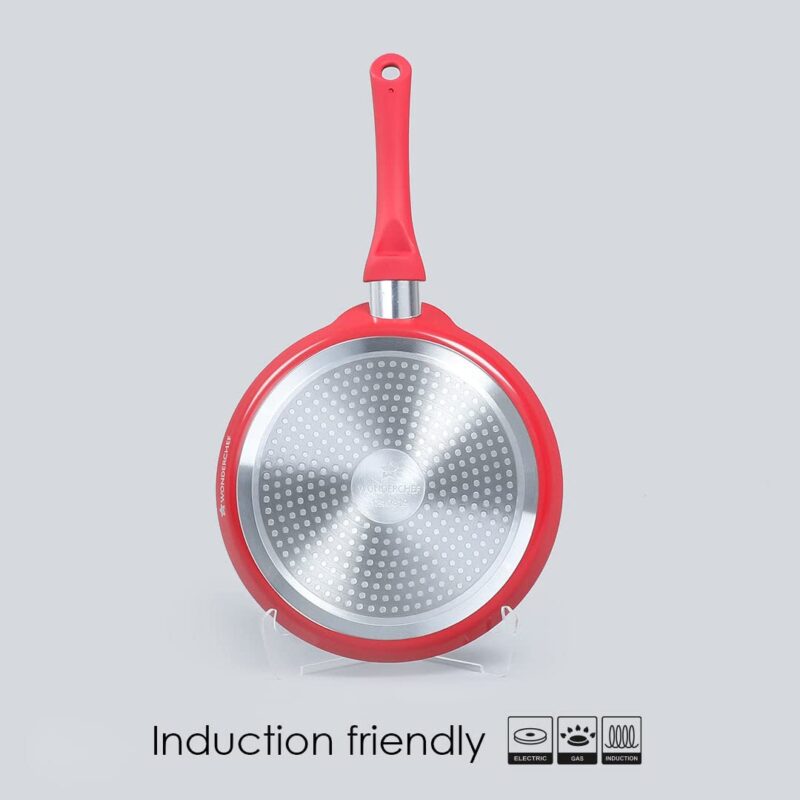 Wonderchef Royal Velvet Non-Stick Dosa Tawa | Induction Bottom | Soft-Touch Handle | Virgin Grade Aluminium | PFOA/Heavy Metals Free | 3 mm | 28cm Non-Stick Tawa | 2 Years Warranty | Red - Image 3