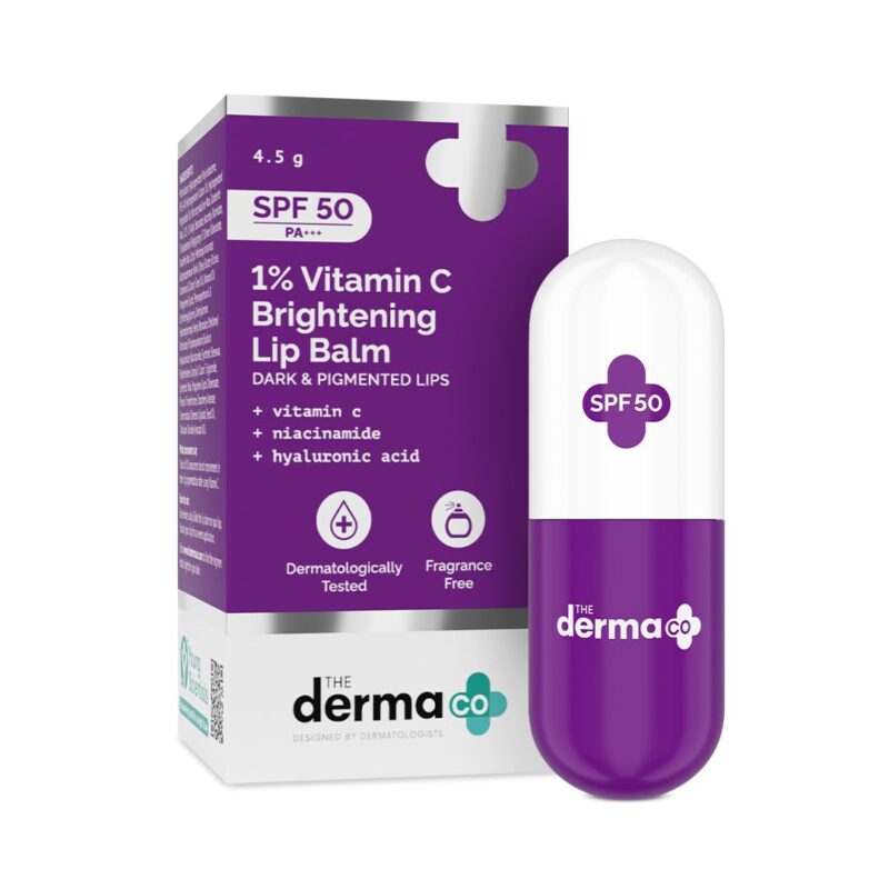 The Derma Co 1% Vitamin C Brightening Lip Balm with SPF 50 PA +++ I With Niacinamide & Hyaluronic Acid | Reduce Lip Pigmentation | Protects From Sun Damage | For Dark, Pigmented, Dry Lips | 4.5g