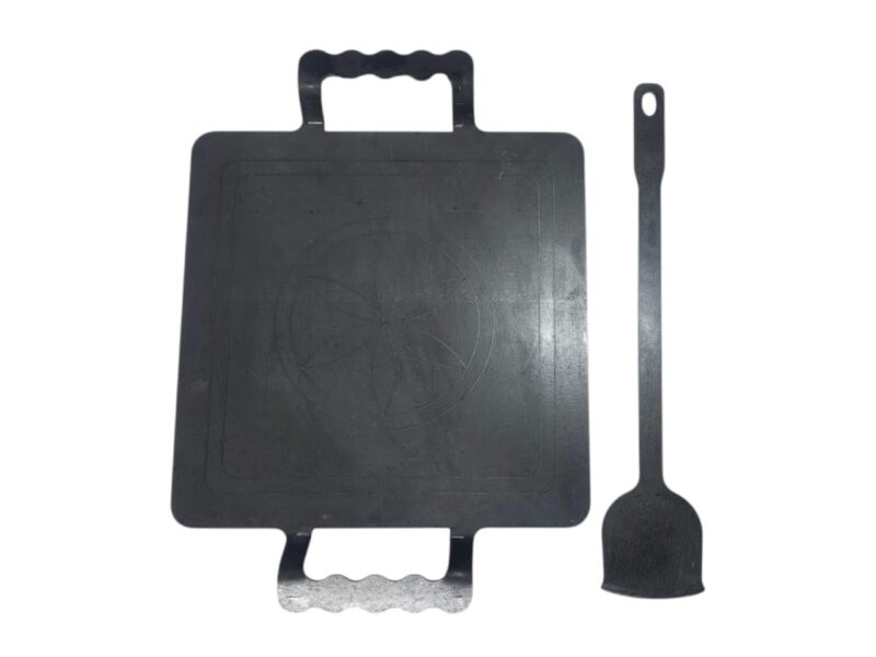 SANA Steels- Traditional Iron Made Pathri Tawa, 10 Inch Square, Double Handle, for Making Dosa, Roti, Chapati and Frying, Black Color (Square PATHRI TAWA)
