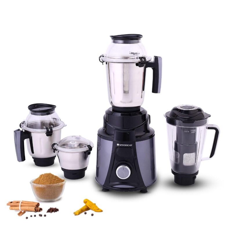 Wonderchef Galaxy Mixer Grinder 750 100% Copper Motor, 4 Stainless Steel Jars, Black & Grey, 5 Years Warranty