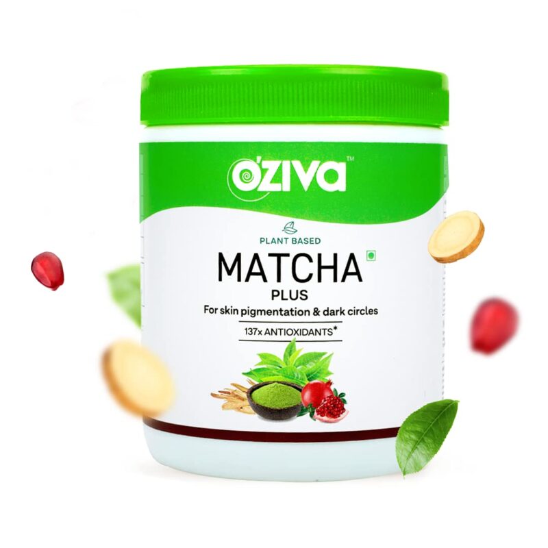 OZiva Plant Based Matcha Plus - Organic Japanese Matcha Green Tea with Licorice & Activated Charcoal - 50 Servings (50g)